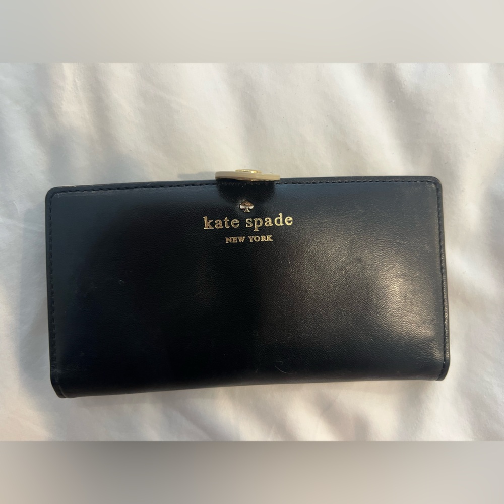 Kate Spade Midnight Black Clutch with Gold Detail